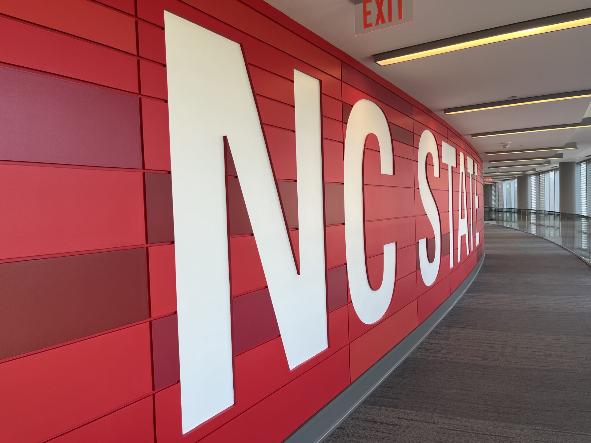 NC State University letters in university hallway