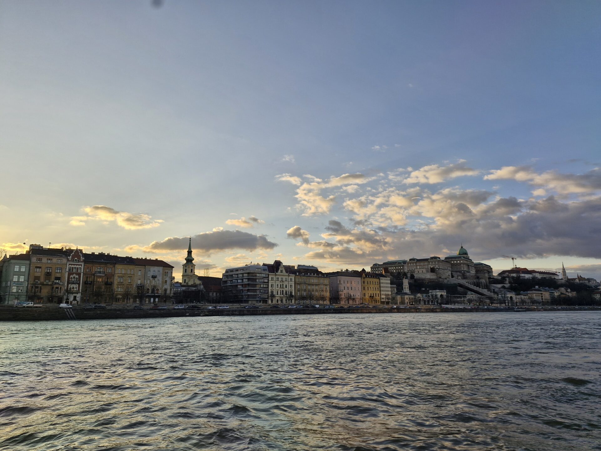 Der Blick von der Donau auf das Ufer des Flusses